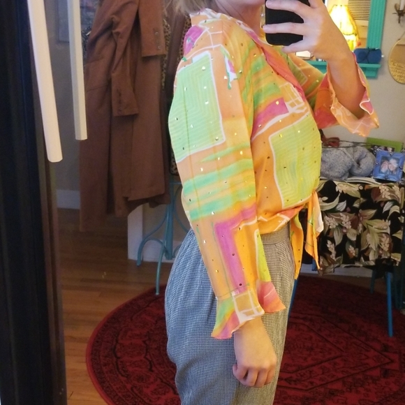 VTG Psychedelic 60s/70s Vibes Ruffled Croptop - Picture 5 of 8